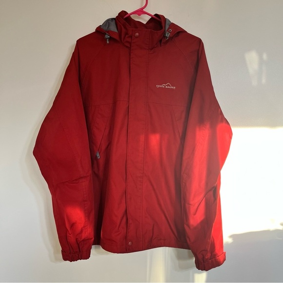 Men’s Eddie Bauer Lightweight Hooded Full Zip Snap Closure Jacket Red Size Large - Picture 1 of 10